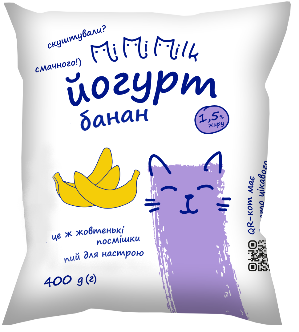 Йогурт MiMiMilk банан 1,5% 400г плівка поліетиленова